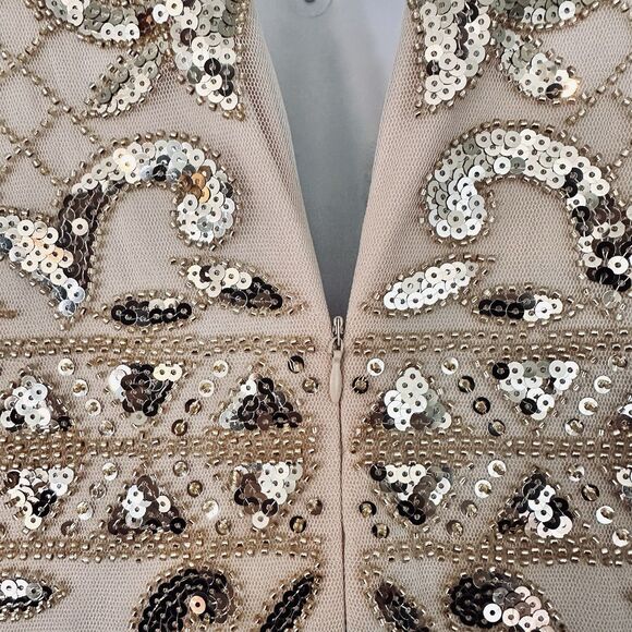 Unique Retro Flapper Dress L Sequin Beaded Showgirl Fringe 20s Gatsby Burlesque - Picture 9 of 12